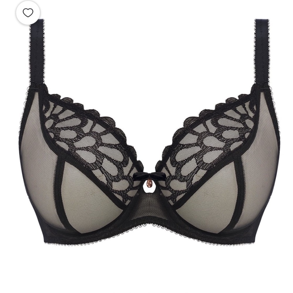 Freya Loveland Black Underwire Plunge Bra 28H Sheer Lace NWT